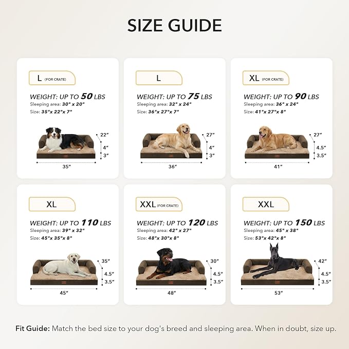 Orthopedic Washable Dog Bed for Large Dogs, 36x27in, Brown | Orthopedic Foam Eases Joint Pressure, Bolsters Supports Head And Neck, Washable Pet Beds, Removable Cover, Non-Slip Bottom - Image 5