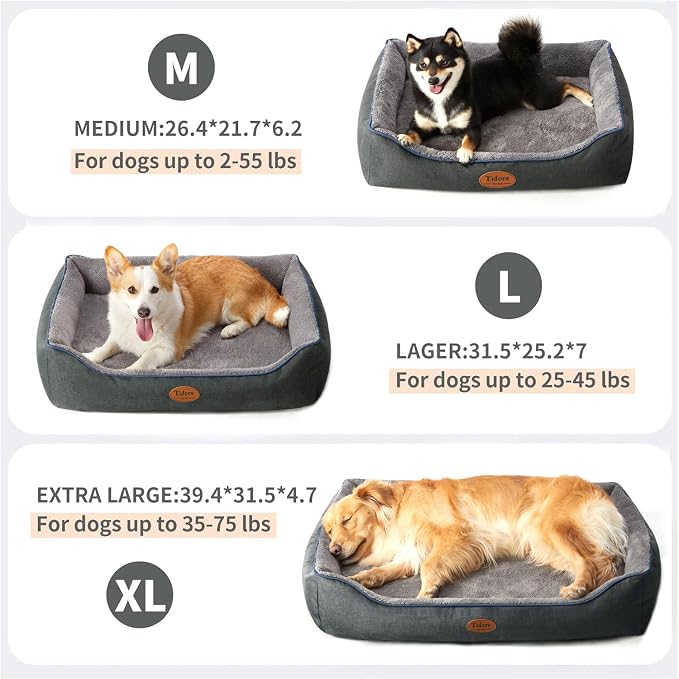 Tidore Orthopedic Dog Bed Medium Size Dog, Durable Egg Crate Foam Sofa Dog Bed wit Washable Removable Cover,Waterproof Lining,Pet Bed for Large Dogs (Dark Grey-Velvet, 26.4" L x 21.7" W x 6.2" Th) - Image 3