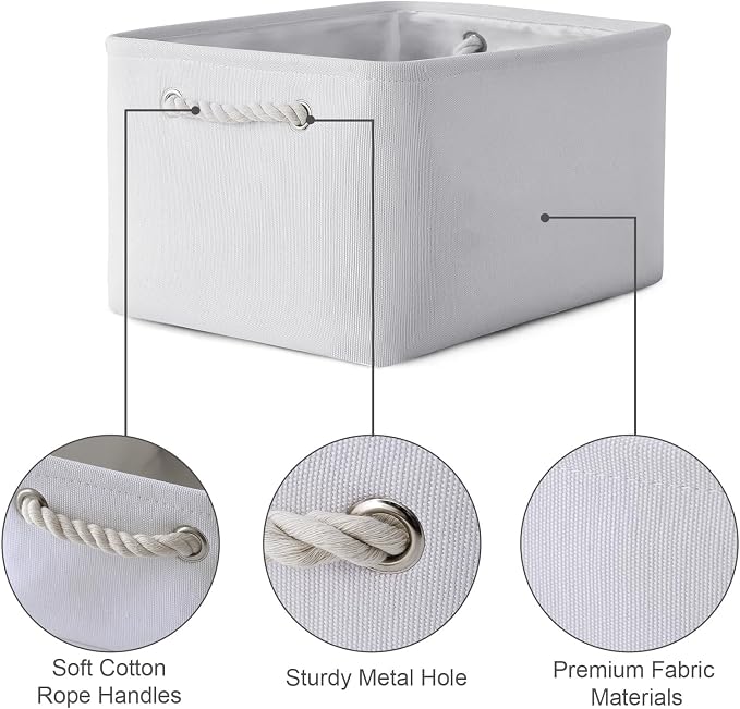 TheWarmHome Fabric Storage Bin, Large 1 Pack 15.7L*11.8W*8.3H Storage Basket for Home Storage and Organization, Shelf Basket with Cover for Living Room Bedroom Closet（White - Image 6