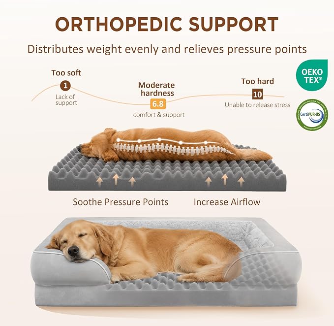 Comfort Expression Orthopedic Dog Bed for Medium Size Dog with Bolster | Waterproof Dog Couch Bed with Washable Cover & Non-Slip Bottom, Supportive Egg Crate Foam Medium Pet Bed, 30x20 Inch - Image 2