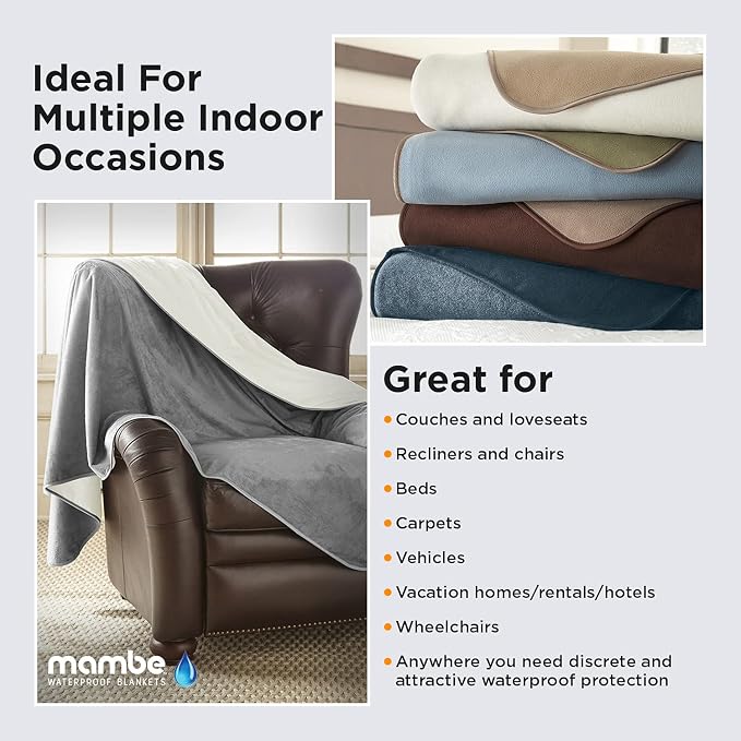 Mambe 100% Waterproof Furniture Cover for Dogs & Cats, Incontinence Protector for Bed Sofa Couch Recliner, Soft Washable Microfleece Blanket, 70x90, Chocolate-Cappuccino - Image 5
