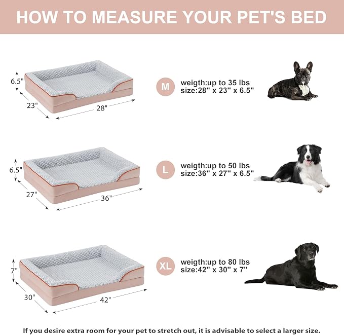 LEXTRO Orthopedic Dog Beds for Large Dogs, Comfy Washable Dog Couch Bed | 42x30 Inch Extra Large Dog Bed for Senior Dogs, Waterproof Lining, Big Dog Bed with Removable Cover and Anti-Slip Bottom - Image 4