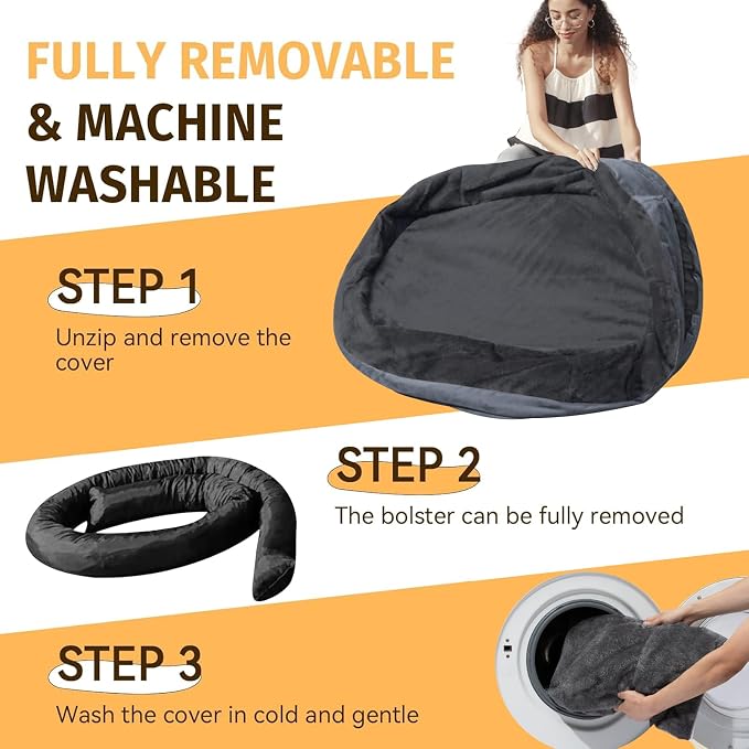 Orthopedic Jumbo Dog Bed for Extra Large Dogs, Giant Waterproof Dog Bed for Large Breed Dogs, Supportive Egg Crate Foam Pet Bed with Removable Washable Cover & Non-Slip Bottom, Dark Grey - Image 5