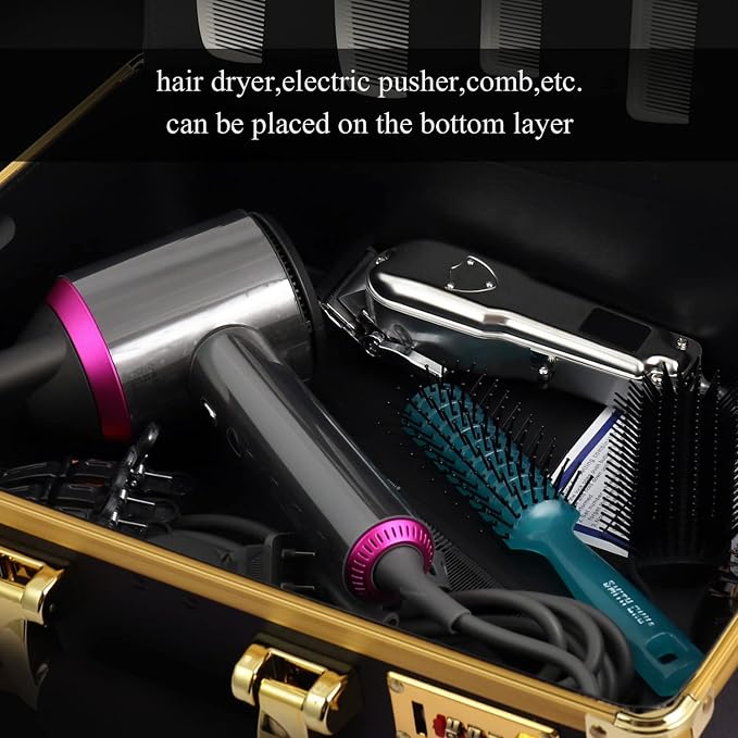 Barber Case Clipper Bag Black, Hair Kit Tool Box Aluminum Organizer with Portable Handle and Secure Numlock for Scissors, Clippers, Barber Supplies 15.8" x 11" x 6.5" - Image 7