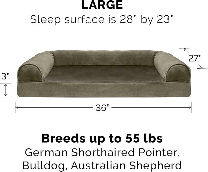 Furhaven Replacement Dog Bed Cover Faux Fur & Velvet Sofa-Style, Machine Washable - Dark Sage, Large - Image 3