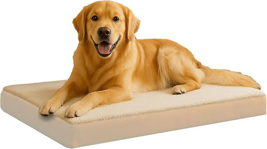 PETMAKER Orthopedic Dog Bed - 2-Layer Memory Foam Bed with Machine Washable Sherpa Top Cover - 36x27 Mattress for Large Dogs up to 65lbs (Tan) by PETMAKER