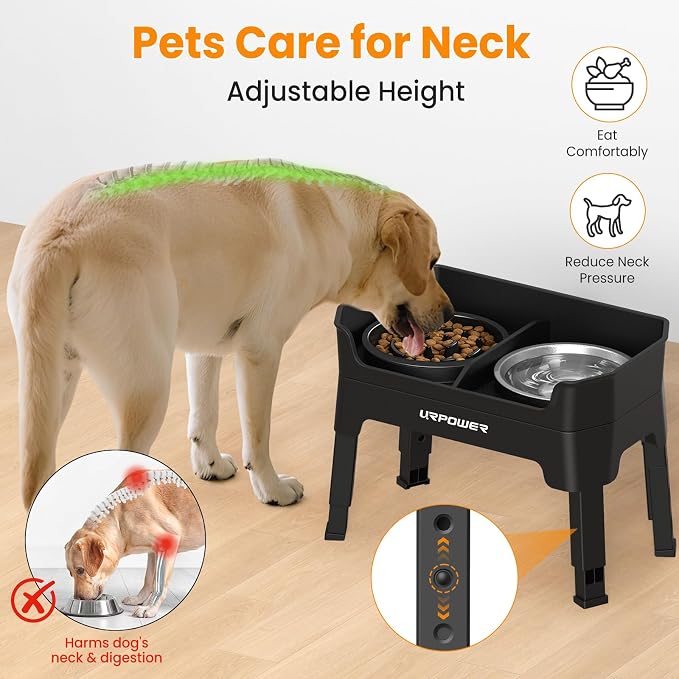 URPOWER 3-in-1 Elevated Dog Bowls with Slow Feeder & Licking Plate | 4 Height Adjustable Raised Stand with 2 Stainless Steel Food Bowls & Licking Plate for Small, Medium & Large Dogs - Image 5