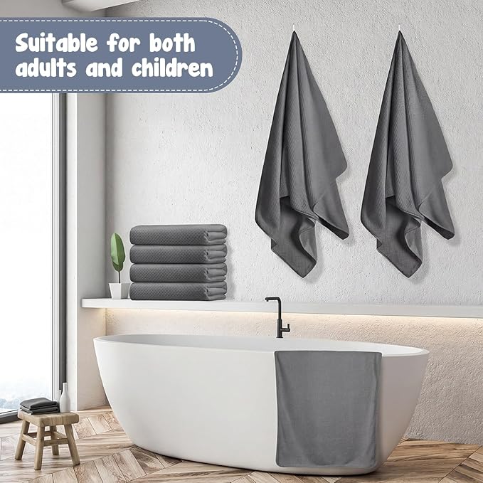 SmoothNovelty 8 Pack Microfiber Bath Towels Bulk 27'' x 60'' Oversized Bath Towel Highly Absorbent Extra Large Shower Sheets Soft Drying for Beach Pool Bathroom Salon Party(Dark Grey) - Image 4