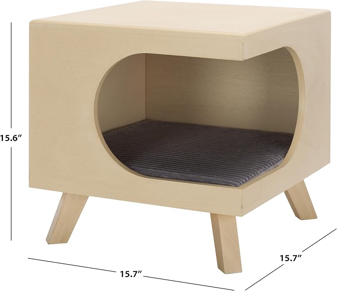 SAFAVIEH Home Collection Bean Mid-Century Natural Square Covered Cave Small Pet Cat Bed (Fully Assembled) - Image 5