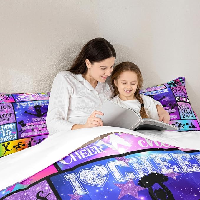 Gymnastics Athlete Silhouette Comforter Set Queen Size,Cheerleading Dance Spin Bedding 3pcs for Kids Teens Girly Room Decor,Geometric Plaid Dot Quilt Set,Purple Stylish Duvet Insert,2 Pillowcases - Image 2
