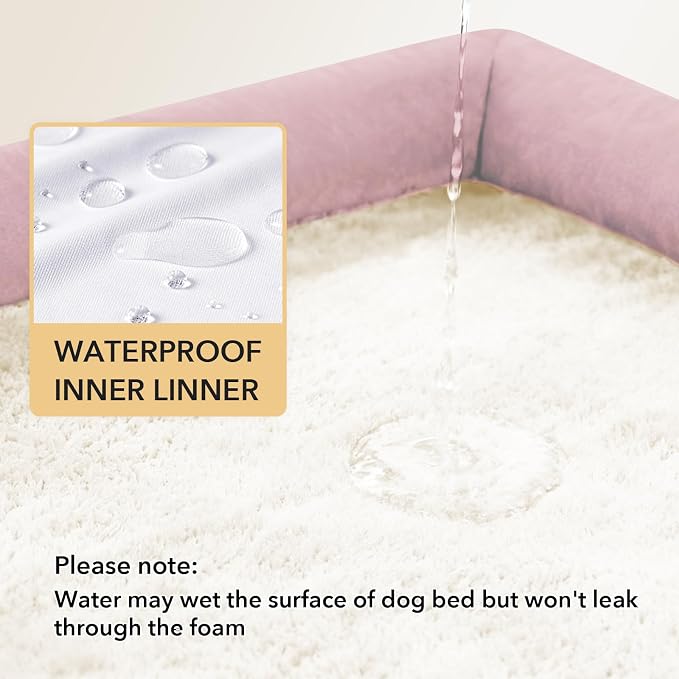 Waterproof Orthopedic Dog Bed for Extra Large Dogs, 48x30in, Pink | Orthopedic Foam Eases Joint Pressure, Bolsters Supports Head And Neck, Washable Pet Beds, Removable Cover, Non-Slip Bottom - Image 3