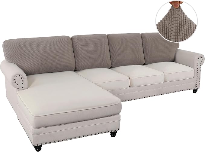 H.VERSAILTEX Backrest Cushion Covers Sectional Couch Back Cushion Covers for Sectional Sofa Set for Both Left/Right Couch (Back Only: 1 Chaise + 3 Sofa, Taupe) - Image 2