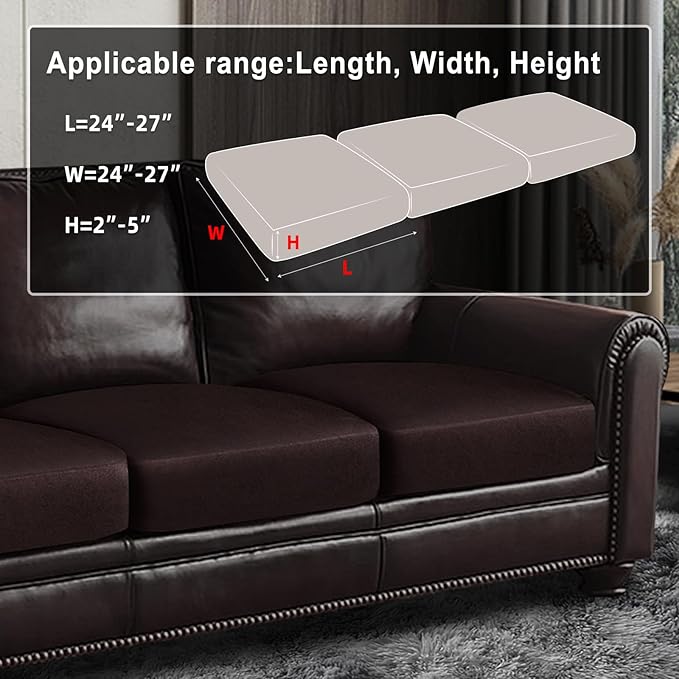 ANARACHON Leather Look Couch Cushion Covers Sofa Seat Slipcovers Sets Couches Furniture Protector for Sectional Armchair Loveseat Pets Kids Stretch Spandex Fabric (3 Cushion Sofa, Chocolate) - Image 3