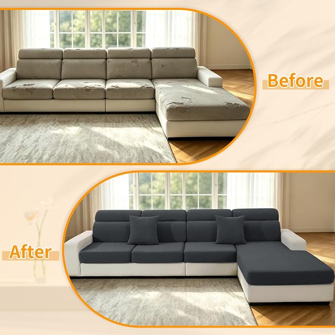 XINEAGE Couch Cushion Covers Seat Cushion Cover Thick Stretch Sofa Slipcovers 2 Piece Individual Couch Covers with Elastic Bottom(2 Seat Cushion/Backrest,Dark Gray) - Image 7