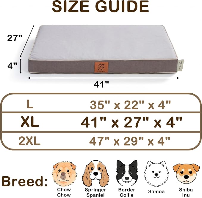 Dog Bed Large Sized Dog Washable，41" x 27" x 4" Orthopedic Memory Foam Dog Bed for Crate,Chew Proof Dog Bed Waterproof,Light Gray - Image 8