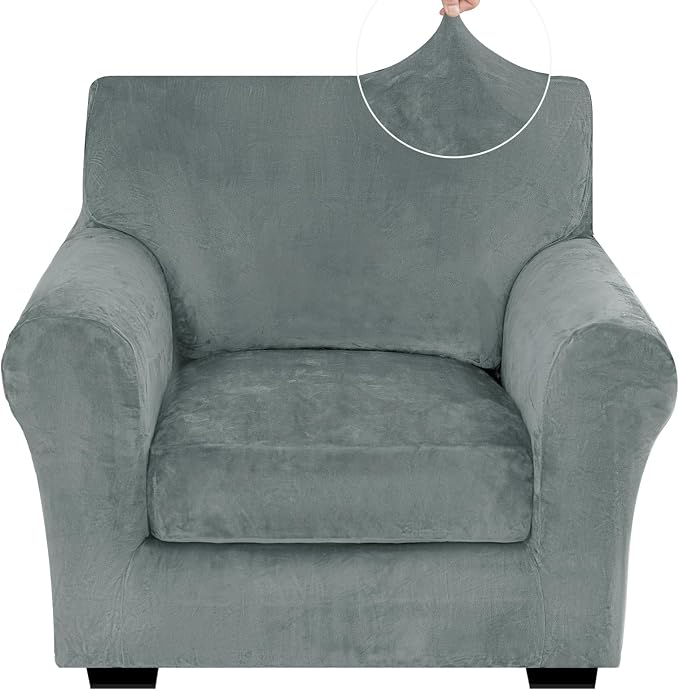 XINEAGE 2-Piece Velvet Armchair Sofa Cover, Couch Covers for Dog,Light Gray | 1 Cushion Chair,Stretch Non-slip Elastic, Pet-friendly, Washable, Fast Setup, Soft Plush Fabric, Furniture Protector. by XINEAGE