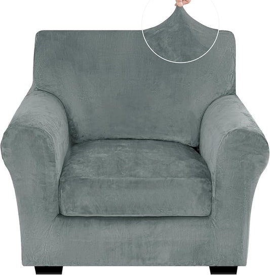 XINEAGE 2-Piece Velvet Armchair Sofa Cover, Couch Covers for Dog,Light Gray | 1 Cushion Chair,Stretch Non-slip Elastic, Pet-friendly, Washable, Fast Setup, Soft Plush Fabric, Furniture Protector. by XINEAGE