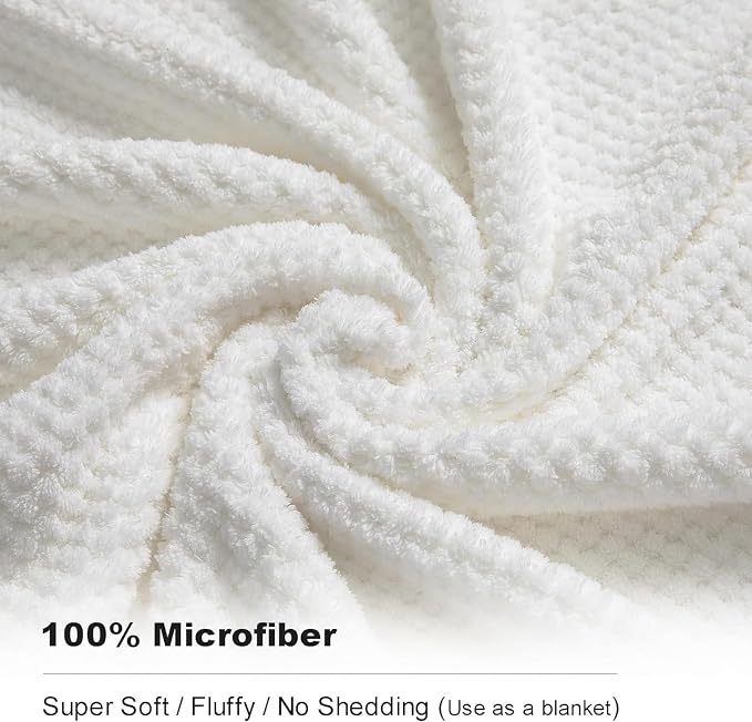 Smuge 8pcs Bath Towel Set, 2 Extra Large Bath Towel Sheets, 2 Hand Towels and 4 Washcloths- Highly Absorbent Microfiber,Ultra Soft Towel Set for Bathroom,Waffle Weave Design, Pack of 8 (White) - Image 3
