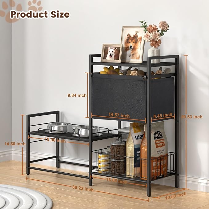 Lomivra Elevated Dog Bowls, Raised Dog Bowl Stand with Dog Toy Bin Basket Dog Food and Water Bowl Feeding Station, Lifted Dog Bowl Holder Cabinet with Pet Storage Organizer for Large Medium Small Dogs - Image 6