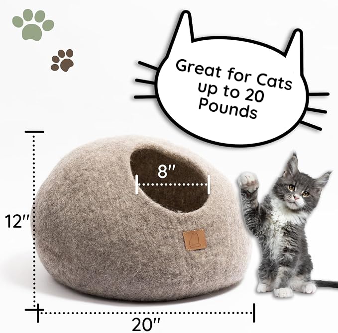 Extra Thick Felted Wool Cat Cave Bed Your Pet Will Love - Cozy and Warm Hideaway for Sleeping & Relaxing - Large and Small Pets - 100% Organic, Durable, Long-Lasting Comfort (Earth Brown, Small) - Image 4