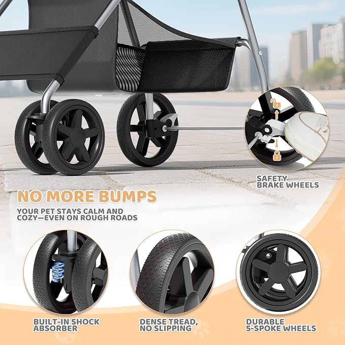 Magshion Foldable Pet Stroller, 3-in-1 Dog Travel Jogger with Detachable Carrier, Cup Holder, Storage Basket, Folding Carrier for Small/Medium Dogs & Cats Up to 33 lbs, Black