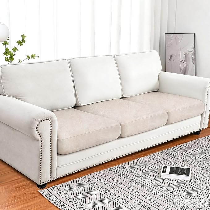 molasofa Leather Like Couch Cushion Covers Sofa Slipcovers Sets Couches Furniture Protector Covers for Sectional Armchair Loveseat Stretch Spandex Fabric, Machine Washable (3 Cushion Sofa, Beige) - Image 2