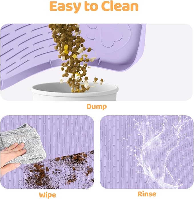 Dog Food Mat 50''x35'' Extra Large Dog Mat for Food and Water, Purple | Silicone Dog Bowl Mat with Raised Edge, Waterproof Non-Slip Pet Feeding Mat for Floors, fit for Dog Cat Bowls - Image 5