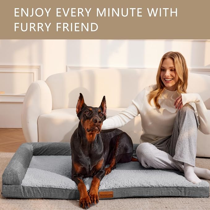 Patas Lague Orthopedic Extra Large Dog Bed Pet Sofa Beds 56''X40''Grey | L Bolster Egg-Crate Foam Dog Couch For Large Sized Dogs, Waterproof Removable Washable Cover, Pet Mat with Nonskid Bottom - Image 2