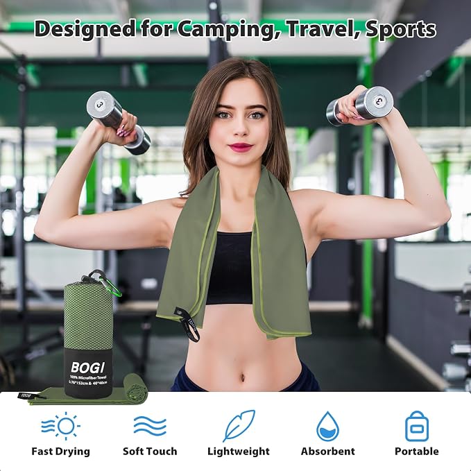 BOGI Microfiber Travel Sports Towel-Quick Dry Travel Towel,Soft Lightweight Absorbent Compact Sports Towel for Camping Gym Beach Bath Yoga Swimming Backpacking (S:16''x32'',2Pcs-AGreen) - Image 6