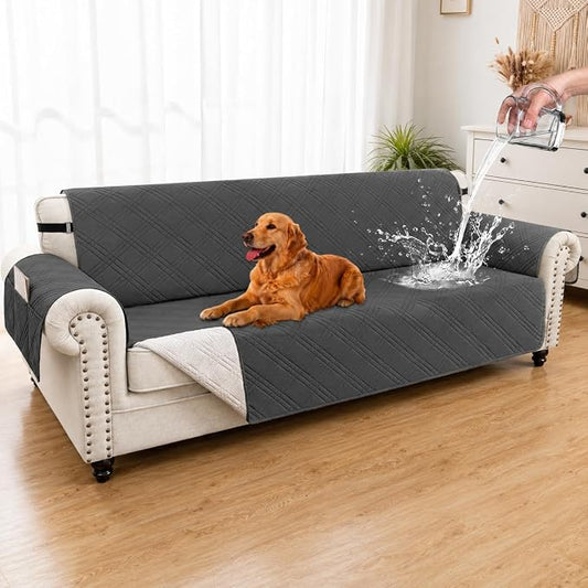 100% Waterproof Couch Cover for Dogs, Washable Anti-Slip Sofa Cover with Elastic Straps & Side Pockets, Quilted Furniture Protector for Kids & Pets (Oversize Sofa 78", Dark Grey) by Unknown