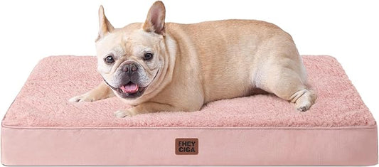 EHEYCIGA Orthopedic Dog Bed with Removable Washable Cover, Pink, 30x20 | Egg Crate Foam Support, Durable Oxford fabric, Non-Slip Bottom, Machine Washable, Soft Waterproof Plush Pet Bed Mat For Crate by EHEYCIGA
