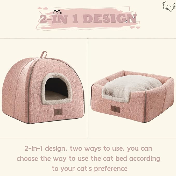Cat Beds for Indoor Cats - Cat House Cats Tent with Removable Washable Cushioned Pillow, Soft and Self Kitten beds,Pet Bed((Large,Pink) - Image 3