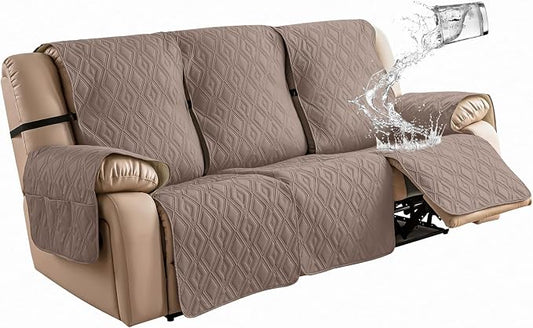 Genina Waterproof Couch Cover for Reclining Couch 3 Seater Non-Slip, Washable Recliner Sofa Covers for 3 Cushion Couch, Furniture Covers Couch Protector for Dogs Pets Kids (Taupe, Recliner Sofa) by Genina