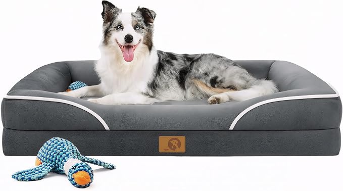Homemate Dog Bed Large Sized Dog: 42x30 inch Orthopedic Large Dogs Bed XL Outdoor Pet Cat Bed Sofa Supplies with Toy Dogs Crate Pad Couch with Removable Washable Cover & Non-Slip Botton Dark Grey | Large Dogs Bed with Non-Slip Botton & Removable Washab... by Homemate