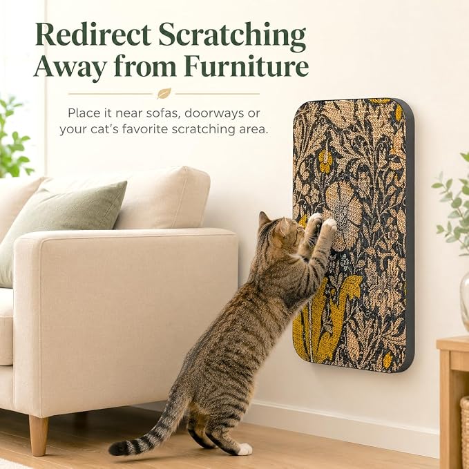 2 Pack Cat Wall Scratcher, Art Cat Scratching Board for Cats | Wall Mounted Cat Scratch Pad, Water-Based Ink, Hook&Loop Strips, Floor or Wall Use, 16.7x11x1 Inch, William Flower - Image 6