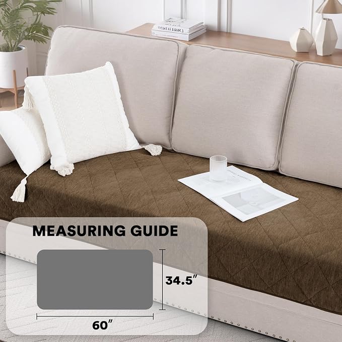 PrinceDeco Couch Covers for Dogs Chenille Sofa Covers for 2 Cushion Washable Quilted Checkered Fuzzy Pet Couch Cover Soft Couch Protector Non-Slip Sofa Pads for Puppy Cat Kids(34.5" x 60", Brown) - Image 3