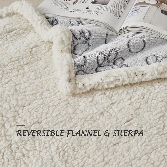 Qeils Dog Blankets for Large Dogs - Waterproof Pet Blanket Washable - Sherpa Fleece Puppy Blanket, Soft Plush Reversible Dog Blanket for Bed Couch Car Sofa, 50"X60", Grey Paw Print - Image 4
