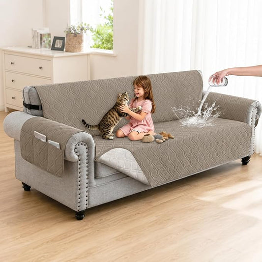 100% Waterproof Couch Cover,Straps&Pockets,pet Friendly,78" Camel | Washable sofa cover, pet-friendly, scratch-resistant furniture protector, quilted sofa cover, reversible, non-slip backing. by Unknown