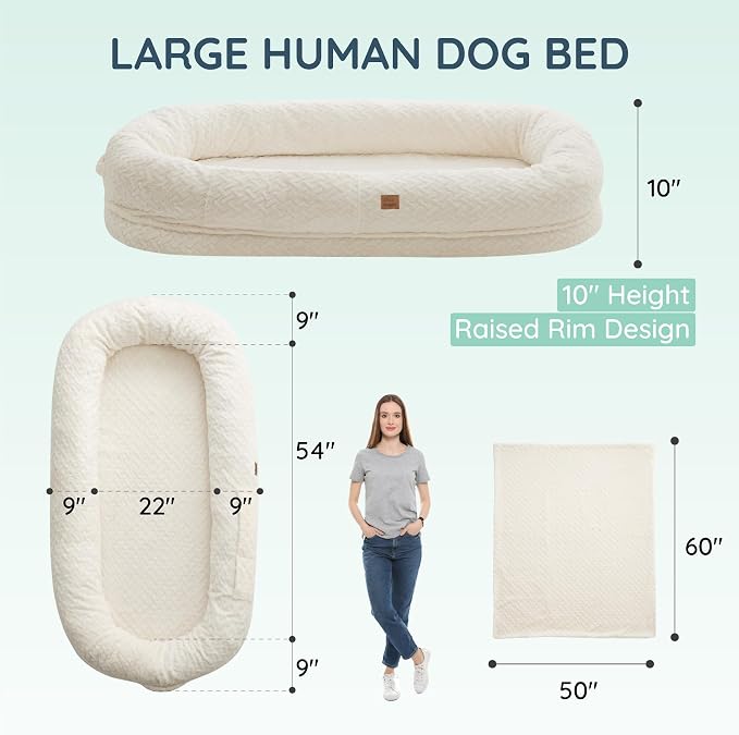 ChiXnuggle Orthopedic Human Dog Bed,with Faux Fur Washable Cover,Blanket | white,72*40*10,giant dog bed for adult or extra large dogs,egg crate foam,non-slip bottom - Image 5