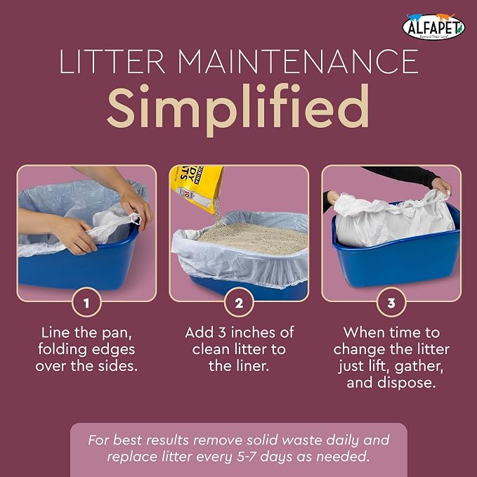 Alfapet Cat Litter Box Liners Large 12 Count - Tear-Resistant Cat Litter Bags - Waterproof Kitty Litter Liners - Fits Litterbox Pan Sizes Medium and Large, 31" x 17", 20 lb Capacity - Image 3
