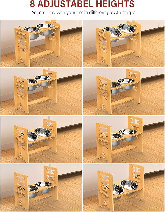 Vantic Elevated Dog Bowls, Adjustable Bowl Stand Large/XLarge, Natural | Bamboo Elevated Feeder with 2 Stainless Steel Bowls, Adjustable Height Stand for Large and Extra-Large Dogs - Image 3