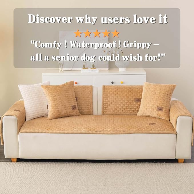 Washable Velvet Dog Couch Cover, Plush Pet Sofa Furniture Protector for 2-3 Cushion Couch, Non-Slip Washable Cover for Dogs(1PC/27.6"x82.7",Khaki) - Image 6