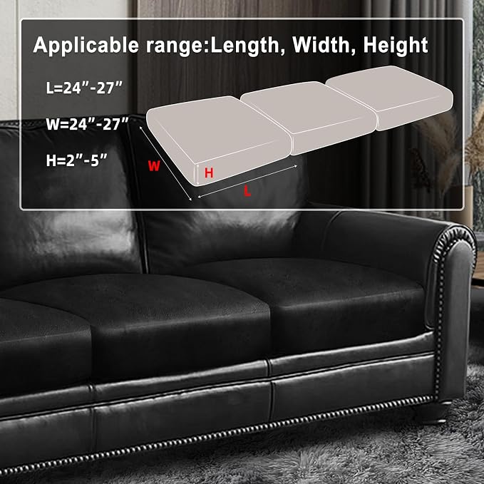 ANARACHON Leather Look Couch Cushion Covers Sofa Seat Slipcovers Sets Couches Furniture Protector for Sectional Armchair Loveseat Pets Kids Stretch Spandex Fabric (3 Cushion Sofa, Black) - Image 3