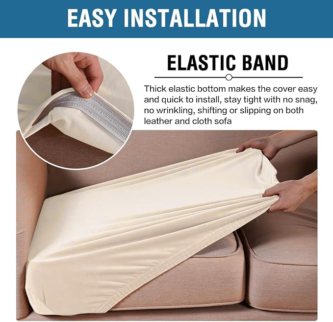 H.VERSAILTEX Velvet Stretch Couch Cushion Cover Plush Cushion Slipcover for Chair Loveseat Sofa Cushion Furniture Protector Seat Cushion Sofa Cover (3 Piece XL Sofa Cushion Covers, Cream) - Image 4