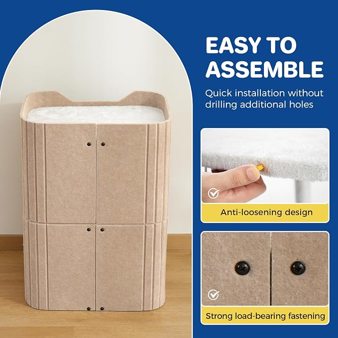 ABCPET Cat House for Indoor Cats, Cat Condo Cat Bed Cave, Felt Cats Hideaway Condo with Resistant Scratching Freedom Kitten Cube & Hanging Ball, Beige - Image 8