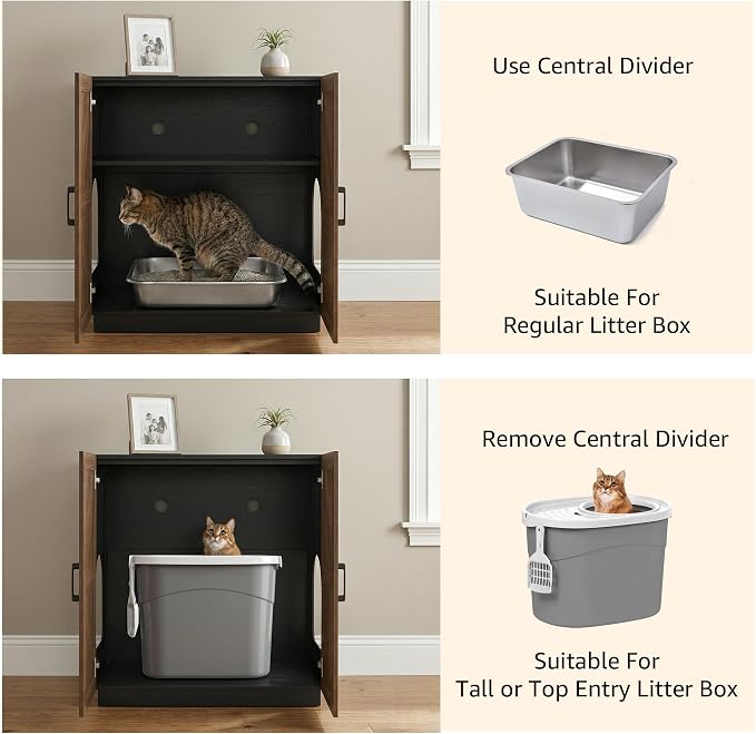 unipaws Tall Cat Litter Box Enclosure for Tall or Top Entry Litter Box | Hidden Litter Box Cover with Shelves, Kitty Enclosed Litter Box Cabinet, Cat Box Furniture - Image 5
