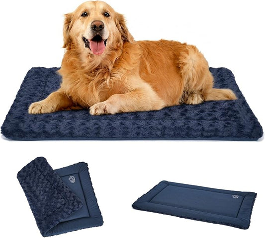 EMPSIGN Dog Crate Pad for 48"x30" Dog Crate, Plush/Canvas Navy | Reversible Kennel Mat (Cool & Warm), Machine Washable, Cozy Plush Sleeping Pad, All-Season Pet Bed by EMPSIGN
