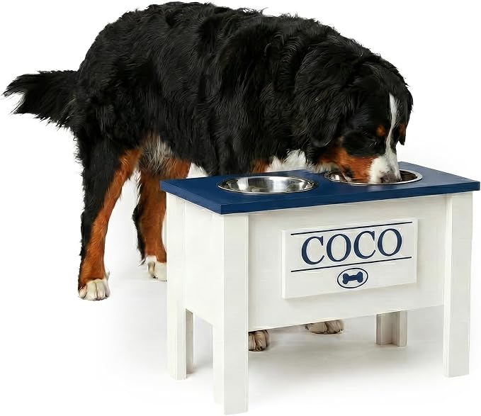 Elevated Dog Bowls for Large Dogs, Personalized Food Stand for Large Breed | Farmhouse Style, Elevated Wood Stand, Storage Container, Stainless Steel Bowls, Raised Anti-Slip Feeder, Made in USA by GrooveThisWoodshop