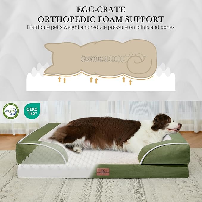 Comfort Expression Orthopedic Dog Beds for Large Sized Dog with Bolster | Waterproof Dog Couch Bed with Washable Cover & Non-Slip Bottom, Supportive Egg Crate Foam Large Pet Bed, 38x25 Inch - Image 2