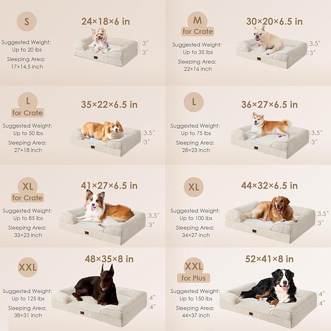 EHEYCIGA Orthopedic Dog Bed for Large Dogs, Waterproof Memory Foam, Non-Slip Bottom, Beige, 35"L x 22"W x 6.5"Th | Non-Slip Bottom and Egg-Crate Memory Foam Dog Couch Bed with Washable Removable Cover, Beige - Image 2